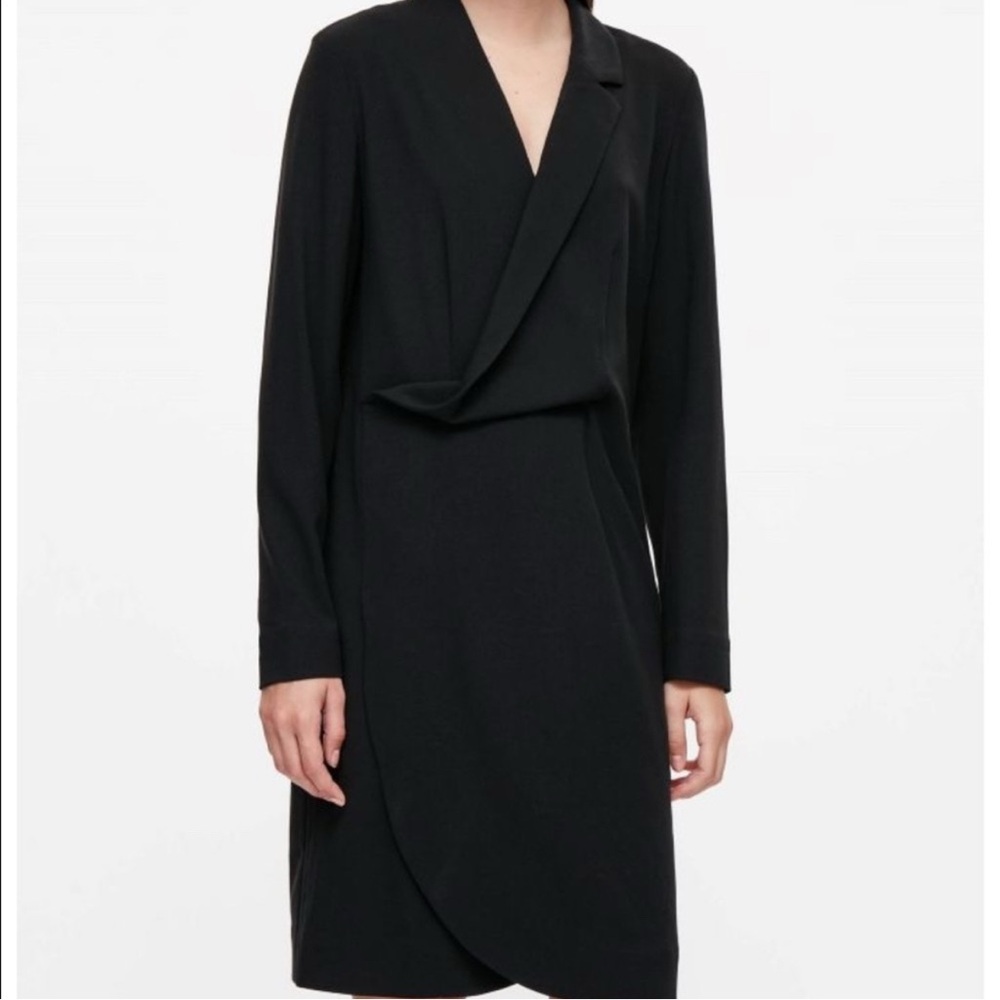 COS Blazer Wrap Dress Black Collared V Neck Long Sleeve Office Business Casual
